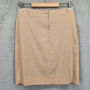 Express World Brand Tan Beige Stretch Pencil Skirt Size 1/2 Knee Length Classic
